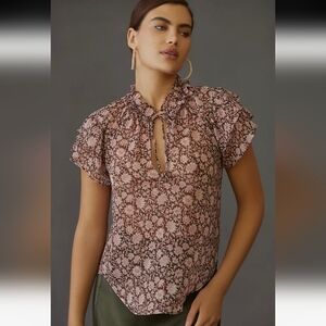 Anthropologie Ruffle Sleeve Floral Blouse Size XS